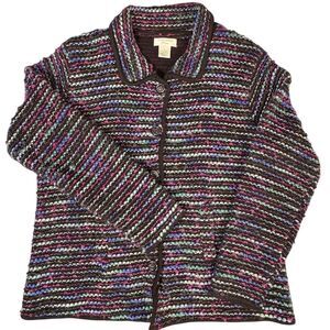 Laura Ashley Petite Multicolor Striped Wool Blend  Cardigan Jacket Size L